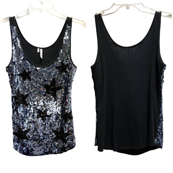 Studio Y Women's Black Sequin Star Tank Top - Picture 1 of 10
